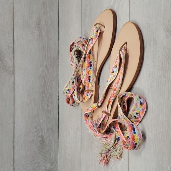 Nupie Womens Lace Up Gladiator Boho Flats Sandals shoes sz 37 US 6.5 - Picture 1 of 7